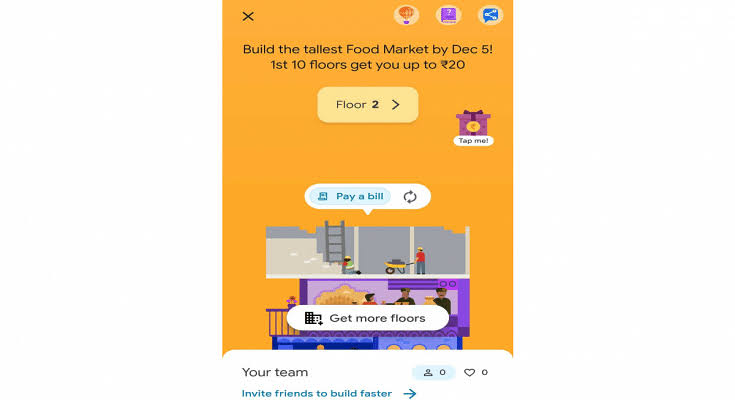 Google Pay Food Market Offer (Indi-Home Game) - collect Floors & Earn Rs.350